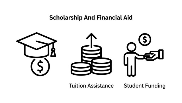 Scholarship and financial aid line icons for educational funding with scholarship assistance education academic university investment learning graduation planning financial administration