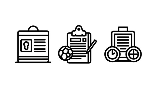 Project management and task planning line icon set with management planning checklist schedule deadline organizer clipboard document teamwork workflow efficiency productivity business