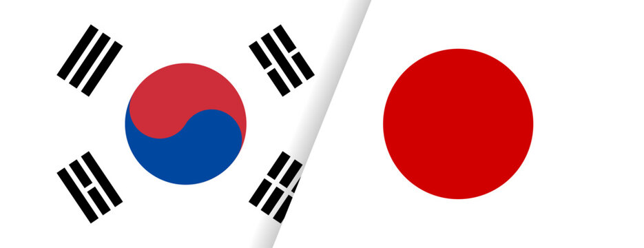 韓国と日本の国旗コンビネーションデザイン 国際交流イラスト素材　South Korea and Japan Flag Combination International Illustration Design
