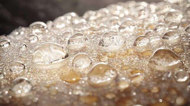 Water repulsion surface test spherical water beads on advanced hydrophobic material macro photography surface texture detail