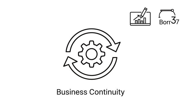 Business continuity circular gear processing icon with business continuity management operation industry development strategy corporate workflow efficiency engineering mechanical planning