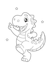 Fototapeta premium Happy Cartoon Dinosaur Character Coloring Page for Kids. Printable Simple Line Art Illustration for Preschool and Kindergarten Activities