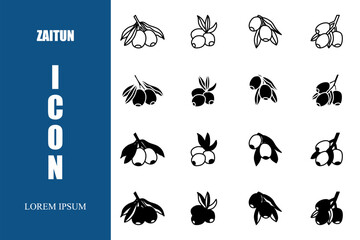 Obraz premium Vector icon. Collection of black zaitun Icons set on white background vector illustration. Vector stock.