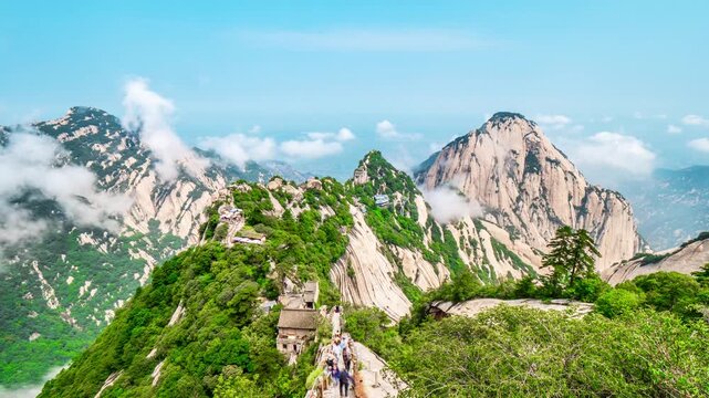 Mount Huashan cliffside temples and dramatic granite peaks in Shaanxi China in Mount Huashan, Shaanxi, China