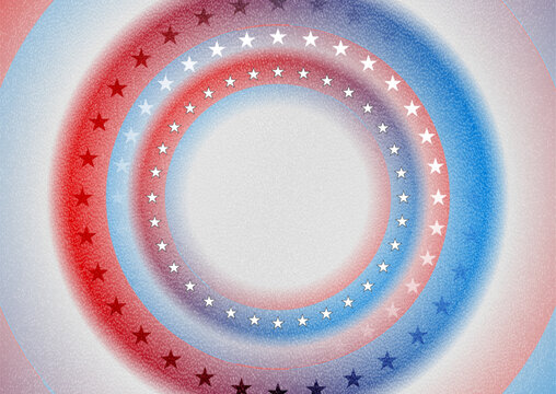 USA colors, stars and smooth circles abstract grunge grainy background. Independence Day creative design. Concept American flag. Vector illustration