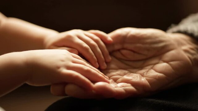 Ultra HD 4K Cinematic Generational Connection: Child's Hand on Elderly Hand � Professional Stock Video Footage for Commercial, Marketing, Advertising and Digital Media Projects
