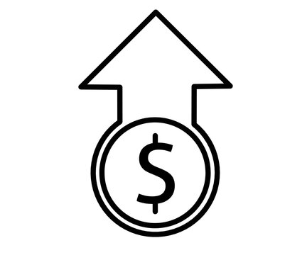 Line arrow up dollar symbol icon,dollar up arrow sign outline icon,dollar growth with arrow up line vector,arrow up dollar icon vector,dollar up arrow line image 