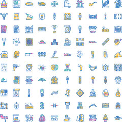 Fototapeta premium Comprehensive collection of hand drawn stylized line icons in a doodle style, featuring a wide range of subjects from daily life objects to abstract concepts, isolated on a white background