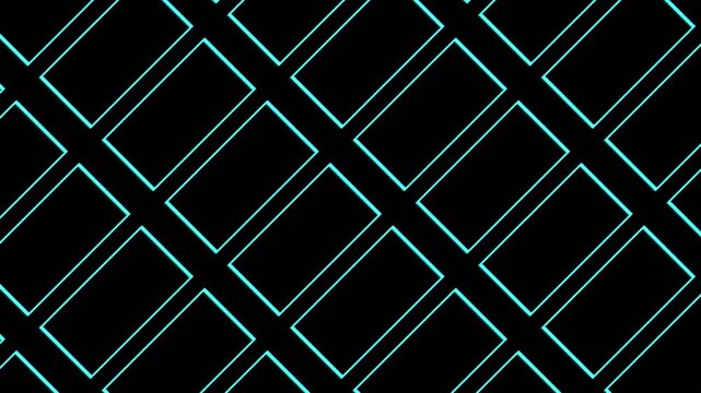 Digital Abstract Cyan Rectangular Grid Pattern Moving Diagonally Seamless Loop Background Animation. 4K Video