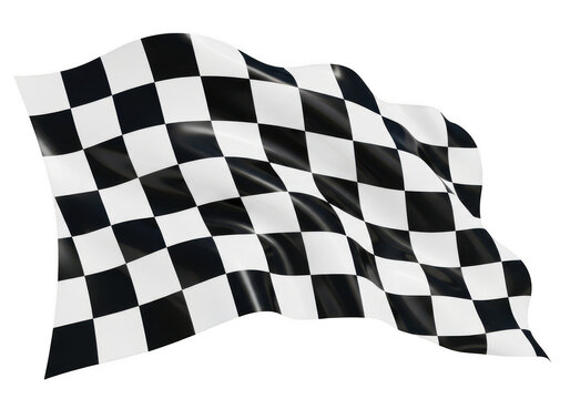 Waving checkered racing flag, black and white pattern, sports competition, victory, finish line, speed, and automotive racing concept isolated on a transparent background