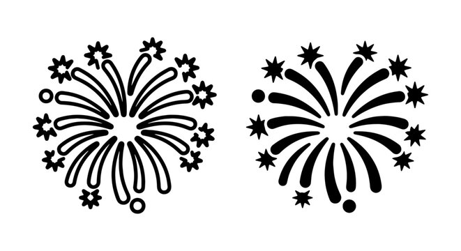 Firework Icons, Celebration Explosions, Festive Sparklers, Party Starbursts, Vector Graphics