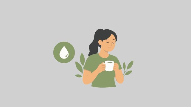 Mindful woman drinking water vector illustration. Healthy lifestyle, hydration concept.