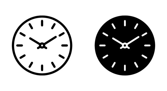 Clock Icons: Timekeeping Symbols, Minimalist Watch Faces, Analog Time Displays, Vector Graphics