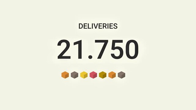 Animated delivery counter with colorful cube icons showing business growth progress