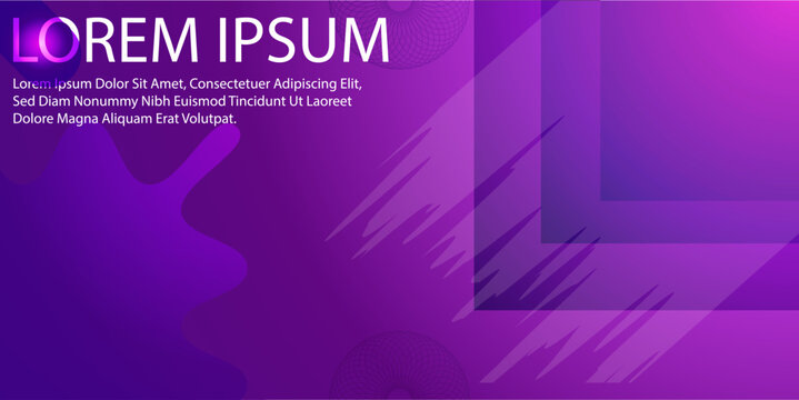 Vibrant purple background with geometric shapes and lorem ipsum text