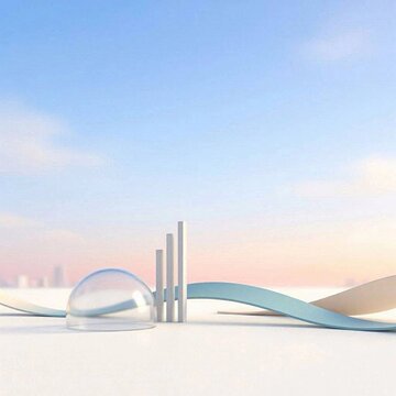 Abstract minimalist background with 3d glass dome and podium geometric lines, modern clean product display landscape with copy space for AI.