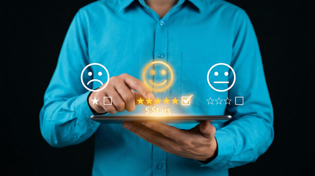 Customer, feedback, review, rating, icons, on tablet, screen, digital, evaluation, assessment