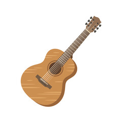 Obraz premium Acoustic wooden guitar flat vector illustration.