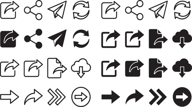 Collection of flat icon set with arrows share refresh and upload symbols on white background