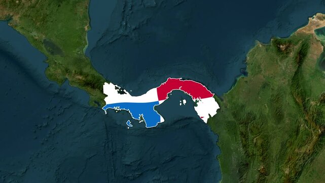 Panama highlighted on a satellite map with a national flag overlay animated motion clip