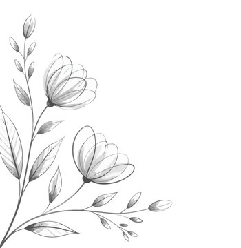 almost invisible lines, ultra light gray, barely there minimal modern floral corner, grayscale line art flowers, ultra thin lines, 