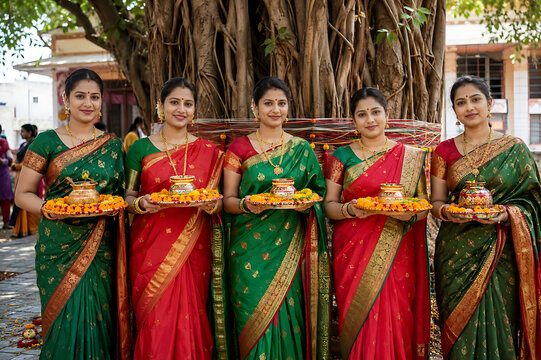 Blessed Vat Purnima and Vat Savitri Vrat Celebration with Puja Thali, Flowers, and Diyas