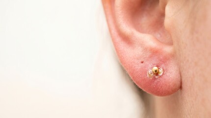 Fototapeta premium Ear Piercing Irritation With Redness And Skin Inflammation