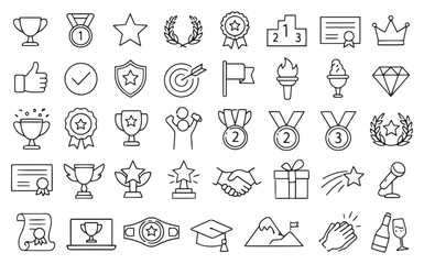 Naklejka premium awards line icon set achievement trophy victory medal success reward recognition