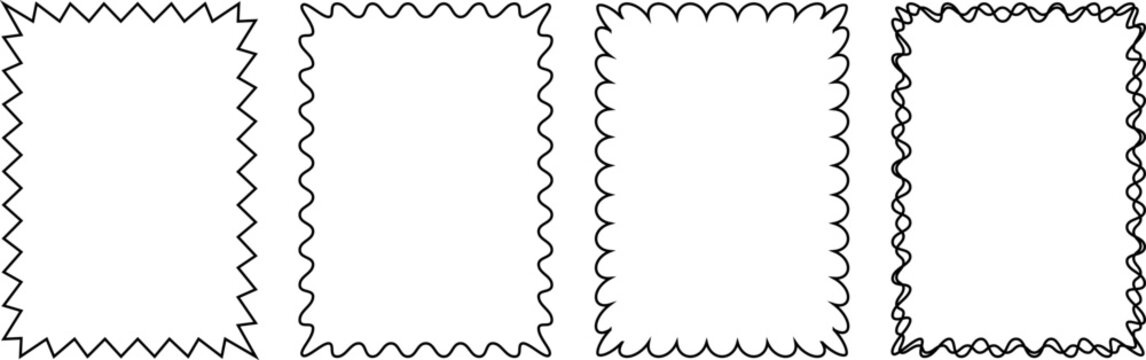 Frame set of standard ratio rectangles 5x7 with wavy, scallop, zigzag, double edges in vertical, mobile and portrait formats