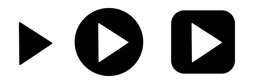 Play button icon set with media player symbol. Video player and playback controls for app and web interface, streaming media, content viewing and multimedia navigation