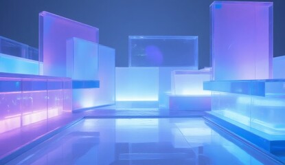 Fototapeta premium Futuristic neon purple and pink glass structure background