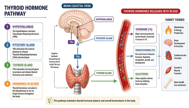 Thyroid hormone pathway medical education infographic diagram