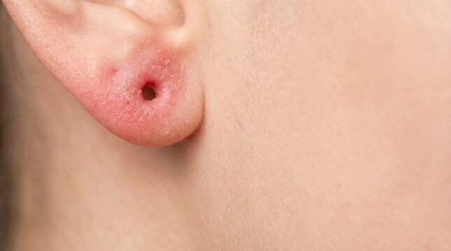 Macro View Of Infected Pierced Earlobe Condition