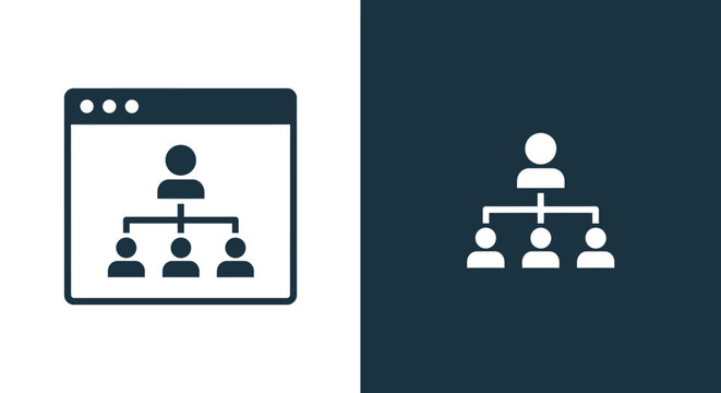 Organizational chart icon, depicting hierarchy in a web browser window, representing team structure and management roles.