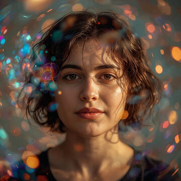 synesthesia awareness day serene person with swirling vibrant colors and abstract patterns blending senses in warm golden light shallow depth of field portrait soft focus introspective facial expressi
