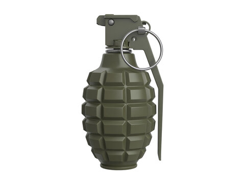High-Quality 3D Render of an Olive Drab Military Pineapple Fragmentation Grenade Isolated on White Background