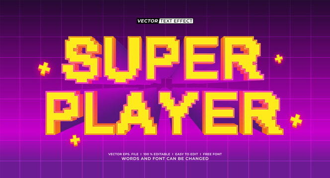 Super Player Retro Arcade 3D Pixel Editable Text Effect Template