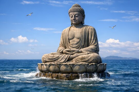 Estatua de buda en el mar