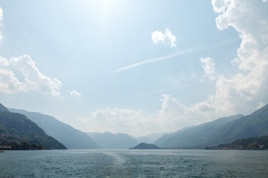Lake Como panoramic view with mountains Italy