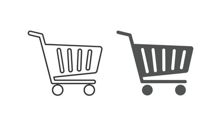 Shopping cart icons set featuring outline and solid styles for retail e-commerce website interface design illustrating customer purchase buying cart options. © Bappy