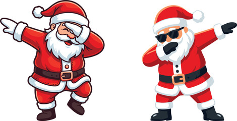 Fototapeta premium Two cartoon santa clauses dabbing on isolated white background with festive holiday cheer