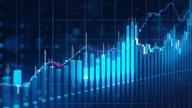 企業レポート向けに整えたローソク足とKPI分析の青い背景