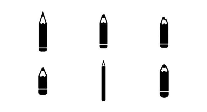Minimalist Black Pencil Icons, Essential Stationery Vector Set, Creative Tool Graphics for Design