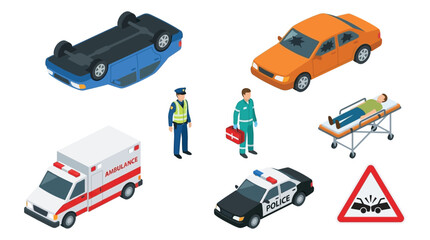 Isometric Accident Scene With Vehicles Emergency Personnel And Equipment © Md Anisur Rahman 