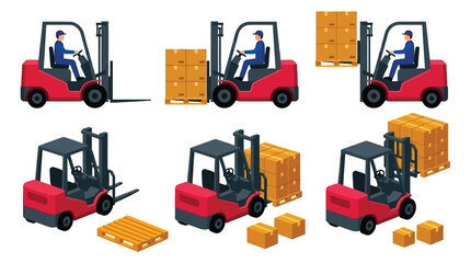 Forklift Trucks With Cardboard Boxes Isometric Vector Illustration © Md Anisur Rahman 