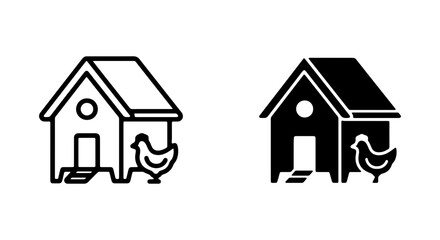 Chicken Coop Icons: Farmhouse Building, Poultry House, Rural Dwelling © RAKIB