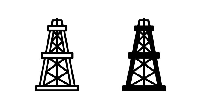 Oil Rig Icons, Drilling Tower Vector Graphics, Energy Industry Symbols