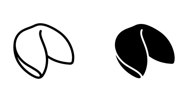 Fortune Cookie Icons: Outline and Solid Black Vector Graphics