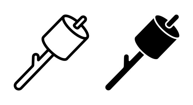 Marshmallow on Stick Icons, Campfire Treat Vector, Sweet Snack Graphics