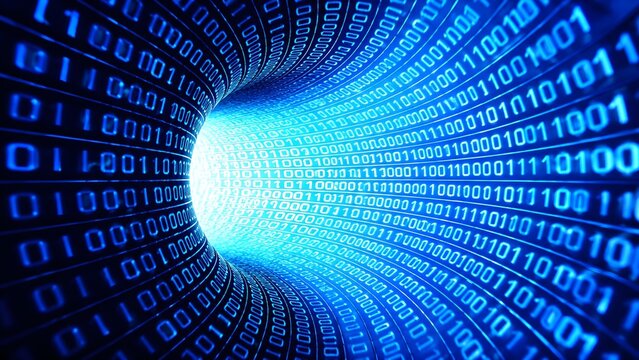 Blue Binary Code Digital Data Tunnel with Abstract Cyber Technology and Information Flow Concept